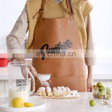 Factory Supply Waterproof Restaurants Women Custom Logo Leather Cooking Aprons Kitchen