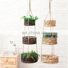 Hot Sale Natural Water Hyacinth 3 Tier Hanging Fruit Basket, Hanging Plant Basket Cheap WHolesale thumbnail-1