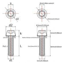 Titanium Hex Bike Stem Bolts M5x16mm Tapered Head With Washer Screws 6pcs thumbnail-5