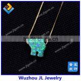 JL Gems Synthetic Elephant Opal S925 Silver Box Chain Green Opal Gold Necklace Jewelry thumbnail-5