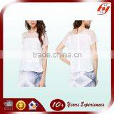 2016 Lastest Summer Custom Lady Short Sleeve Polyester Blouse Woman Sexy Hollow Out White Tops
