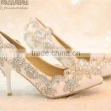 OW14 New Design Wedding Shoes Crystal Low Heel Shoes thumbnail-1