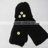 Wholesale Ladies Designer Buttons Knitted Hat and Scarf With Pocket Sets