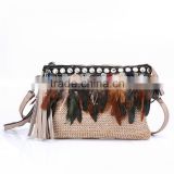 Fashion Wholesale Feather Straw Handbag Small Evening Bag Bohemian Shoulder Bag                        
                                                Quality Choice