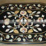 Black Marble Inlay Oval Coffee Table Top