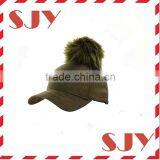 Women's Faux Leather Fur Pom Pom Adjustable Baseball Cap thumbnail-1