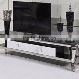 Black Marble tv Stand Free Standing Stainless Steel Frame thumbnail-2