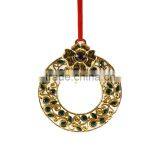 14K Yellow Gold Plated Metal Xmas Ornament with Green Crystal from Swarovski