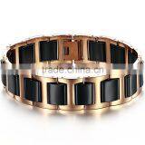 Men's Shiny Polished Two-Tone Gold ,Black Ceramics&Stainless Steel Magnets Link Bracelet thumbnail-1