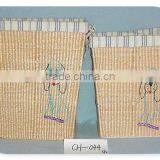 Wheat Straw Storage Basket With Animal Pattern and Stripe Liner thumbnail-1