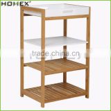 Bathroom Rack with 4 Shelves Storage Bamboo Rack Wooden Shelf and Tray/Homex_FSC/BSCI Factory
