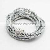 Leather Wrap Wristband Cuff Punk Magnetic Rhinestone Buckle Bracelet Bangle thumbnail-5