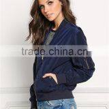 MGOO 2017 New Style Fashion Small Zip UP Bomber Jackets Women Custom Pockets Long Sleeves Coat With Padded thumbnail-6