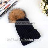 High Quality Cashmere Knitted Hat With Huge Big Fur Pompoms KR-H008 thumbnail-1