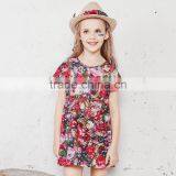 S60723B 2017 Child Girls Short Sleeve Round Neck Tube Casual Flared Midi Pleated Dress thumbnail-1