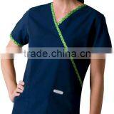 Navy V-neck Medical Scrub Top With Contrast Binding thumbnail-1