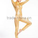 2016 Instyles WOMENS GOLD BLACK PVC LEATHER LOOK CATSUIT CLUBWEAR COSTUME DRESS thumbnail-2