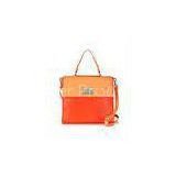 Detachable Shoulder Strap Real Leather Handbag Orange For Womens