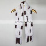 Fashion 2016 Genuine Rabbit Fur Knitted Women Scarf With Fur Trim Tassel thumbnail-6