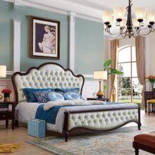 Solid Wood Bed Frame Easy Assembly Wooden Bedroom Furniture Bed With Vintage Headboard thumbnail-3