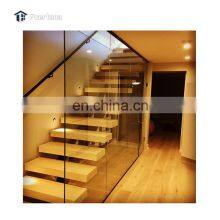 Floating Glass Staircase With Wooden Treads
