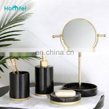 4 Piece Ceramic Bathroom Sets Toilet Brush Holder Soap Dispenser Tumbler Soap Dish With Glaze and Golden Base thumbnail-2
