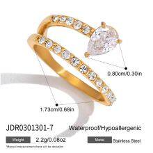 Stainless Steel Gold Plated Adjustable Zircon Open Ring Geometric Statement Ring for Women Jewelry thumbnail-4
