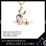 2015 Fashion winter series latest design 925 sterling silver yellow gold plate beautiful deer pendant for christmas