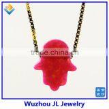 Stunningly Synthetic OP42 Hamsa/Hand Opal 18K Plated 925 Sterling Silver Chain Necklace thumbnail-6