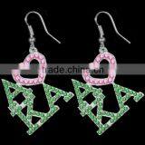 Vnistar 2016 new AKA crystal heart earrings in pink and green color girls' fancy dangles wholesale