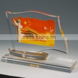 crystal color acrylic photo frame paperweight embedment with logo printing