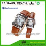 China Guangdong watch factory made genuine leather couple brown leather strap watches Roman Numbers watches Western Union Accept