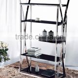 PT-L008 stainless steel display shelf stand fixtures,telescoping garment rack Floor Display Shelf with glass