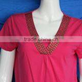 V Neck Hand Sewn Beads Ladies Free Patterns of Blouse thumbnail-3
