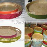 Set of 2 Round Colored Lacquer Spun Bamboo Trays thumbnail-1