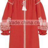 Cool Bohemian Embroidered Slub Crepe Linen Mini Dress Hand Flora Embroidery Designs 2016 HSD5750 thumbnail-5