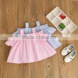 2017 New Fashion Girls Striped off Shoulder Shirt Design With Striola thumbnail-3