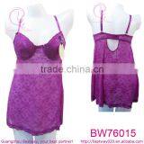 Very Sexy Hot Back v Hollow Out Shiny Purple Floral Lingerie Babydoll thumbnail-1
