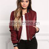 MGOO Foshan Manfuacturer Wine Red Polyester Bomber Jackets Zip Up Custom Back Print Winter Coat With Padded thumbnail-3