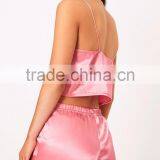 MGOO Shinny Singlet Pajamas Set Rose Satin Pyjama Shorts Set Two Pieces Women Sleepwear thumbnail-3