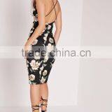 Global Fashion Floral Cross Back Midi Dress Multi Slinky Double Strap Split Dress Deep V Neck Evening Dress thumbnail-4