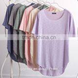 ECO Friendly Women Longline Curved Hem Organic Slub Cotton Bamboo T Shirt thumbnail-4