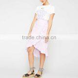 Falbala Hem Midi Wrap Skirt for Girls Hot Summer Ladies Poplin Fashion Skirts thumbnail-5