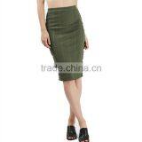2017 OEM Ladies Fashion Midi Tube Khaki Skirt With Side Metal Detrails thumbnail-6