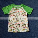 boy summer clothing short sleeve baby raglan with fish and fishhook printing