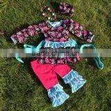 The Halloween Kids Girls Flower Print OUTFITS Ruffle Pant Sets Girls Boutique Clothes Kids Sets With Matching Accessories thumbnail-1