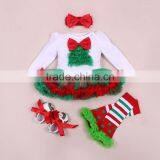 Custom Design Cotton Baby Girls' Red Bow 1st Christmas Tree Pettiskirt Set