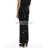 OEM 100%Polyester Floral Embroidered Candy Flared Trousers thumbnail-4