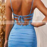 2020 New Arrivals Women Fashion Casual Dresses Ladies Pleated Solid Color Sexy Backless Dresses Women Summer Dresses thumbnail-5