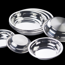 304 Stainless Steel Drop-Resistant Kitchen Tableware Round Dinner Plate Tray Container thumbnail-1